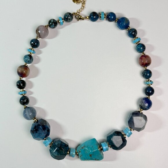 Chunky Blue Gemstone Statement Necklace – Turquoise & Blue Agate - Picture 2 of 11